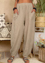 Load image into Gallery viewer, New Khaki Pockets Elastic Waist Linen Pants Summer