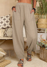 Load image into Gallery viewer, New Khaki Pockets Elastic Waist Linen Pants Summer