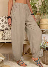 Load image into Gallery viewer, New Khaki Pockets Elastic Waist Linen Pants Summer