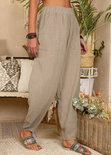 Load image into Gallery viewer, New Khaki Pockets Elastic Waist Linen Pants Summer