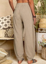 Load image into Gallery viewer, New Khaki Pockets Elastic Waist Linen Pants Summer