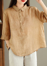 Load image into Gallery viewer, New Khaki Solid Button Print Linen Shirt Summer