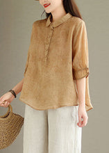 Load image into Gallery viewer, New Khaki Solid Button Print Linen Shirt Summer