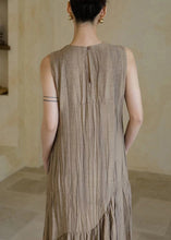 Load image into Gallery viewer, New Khaki Solid Wrinkled Patchwork Cotton Long Dresses Sleeveless