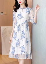 Load image into Gallery viewer, New Light Blue Ruffled Print Drawstring Chiffon Dresses Summer