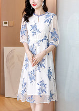 Load image into Gallery viewer, New Light Blue Ruffled Print Drawstring Chiffon Dresses Summer