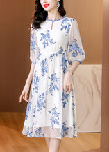 Load image into Gallery viewer, New Light Blue Ruffled Print Drawstring Chiffon Dresses Summer