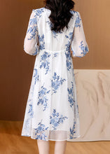 Load image into Gallery viewer, New Light Blue Ruffled Print Drawstring Chiffon Dresses Summer