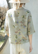 Load image into Gallery viewer, New Light Green Button Print Linen Blouses Half Sleeve