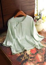 Load image into Gallery viewer, New Light Green O-Neck Button Silk Blouses Bracelet Sleeve