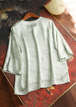 Load image into Gallery viewer, New Light Green O-Neck Button Silk Blouses Bracelet Sleeve