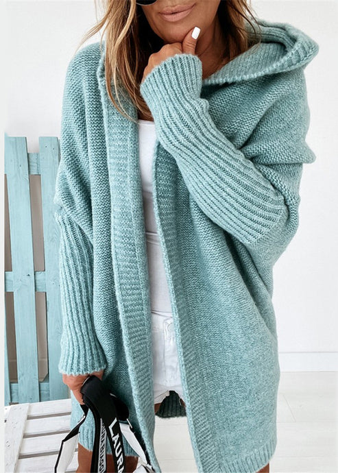 New Mint Green Hooded Patchwork Knit Cardigan Fall