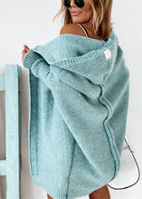 Load image into Gallery viewer, New Mint Green Hooded Patchwork Knit Cardigan Fall