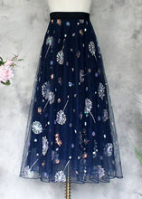 Load image into Gallery viewer, New Navy Embroidered Sequins High Waist Tulle Skirts Summer