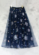 Load image into Gallery viewer, New Navy Embroidered Sequins High Waist Tulle Skirts Summer