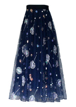 Load image into Gallery viewer, New Navy Embroidered Sequins High Waist Tulle Skirts Summer