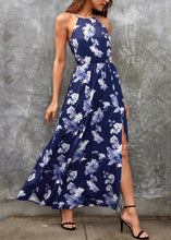 Load image into Gallery viewer, New Navy Side Open Print Cotton Maxi Dresses Summer