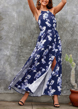 Load image into Gallery viewer, New Navy Side Open Print Cotton Maxi Dresses Summer