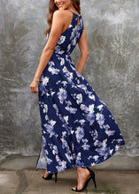 Load image into Gallery viewer, New Navy Side Open Print Cotton Maxi Dresses Summer