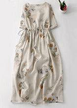 Load image into Gallery viewer, New O Neck Lace Up Print Cotton Dresses Summer