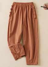 Load image into Gallery viewer, New Orange Pockets Elastic Waist Cotton Crop Pants Summer