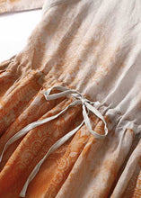 Load image into Gallery viewer, New Orange Print Lace Up Pockets Cotton Long Dress Half Sleeve