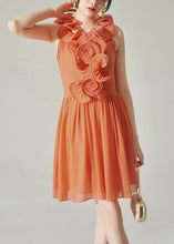 Load image into Gallery viewer, New Orange Wrinkled Solid Chiffon Mid Dress Sleeveless