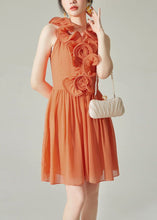 Load image into Gallery viewer, New Orange Wrinkled Solid Chiffon Mid Dress Sleeveless