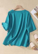 Load image into Gallery viewer, New Peacock Blue Embroidered Side Open Cotton T Shirt Summer