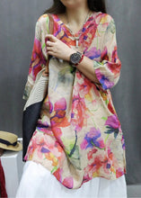 Load image into Gallery viewer, New Photo Color V Neck Print Linen Blouse Half Sleeve