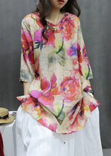 Load image into Gallery viewer, New Photo Color V Neck Print Linen Blouse Half Sleeve