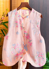 Load image into Gallery viewer, New Pink O-Neck Embroidered Button Silk Waistcoat Sleeveless