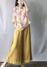 Load image into Gallery viewer, New Pink Print Tops And Yellow Wide Leg Pants Cotton Two-Piece Set Half Sleeve