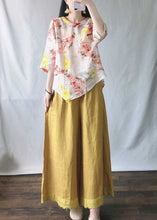 Load image into Gallery viewer, New Pink Print Tops And Yellow Wide Leg Pants Cotton Two-Piece Set Half Sleeve