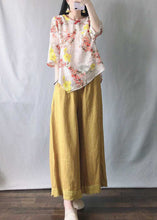 Load image into Gallery viewer, New Pink Print Tops And Yellow Wide Leg Pants Cotton Two-Piece Set Half Sleeve