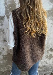 New Plus Size Coffee Pockets Button Faux Fur Vest Fall