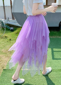 New Purple Asymmetrical Elastic Waist Tulle Skirt Summer