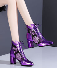 Load image into Gallery viewer, New Purple Breathable Mesh Splicing Cowhide Leather Chunky Boots