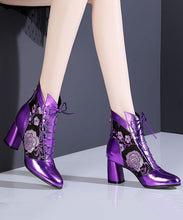 Load image into Gallery viewer, New Purple Breathable Mesh Splicing Cowhide Leather Chunky Boots