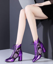 Load image into Gallery viewer, New Purple Breathable Mesh Splicing Cowhide Leather Chunky Boots