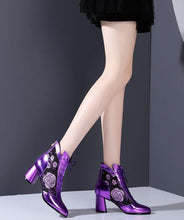 Load image into Gallery viewer, New Purple Breathable Mesh Splicing Cowhide Leather Chunky Boots