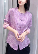 Load image into Gallery viewer, New Purple Button Print Silk Cotton Shirts Long Sleeve