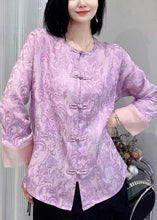 Load image into Gallery viewer, New Purple Button Print Silk Cotton Shirts Long Sleeve