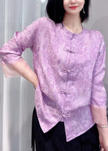 Load image into Gallery viewer, New Purple Button Print Silk Cotton Shirts Long Sleeve