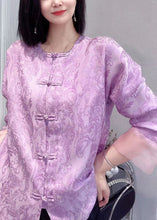 Load image into Gallery viewer, New Purple Button Print Silk Cotton Shirts Long Sleeve