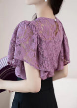 Load image into Gallery viewer, New Purple O-Neck Hollow Out Lace Shirt Summer