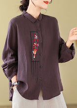 Load image into Gallery viewer, New Purple Solid Embroidered Cotton Blouses Long Sleeve