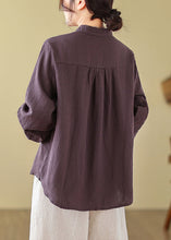 Load image into Gallery viewer, New Purple Solid Embroidered Cotton Blouses Long Sleeve