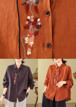 Load image into Gallery viewer, New Purple Solid Embroidered Cotton Blouses Long Sleeve