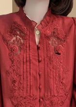 Load image into Gallery viewer, New Red Embroidered Ruffled Button Cotton Shirt Long Sleeve